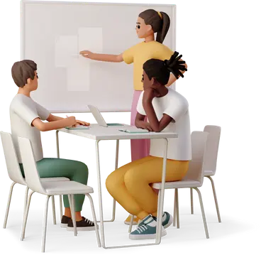 Eine Gruppe von Schülern besprechen Aufgaben.